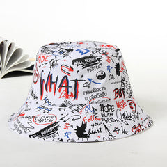 Black Cotton Graffiti Bucket Hat Unisex Sun Hat