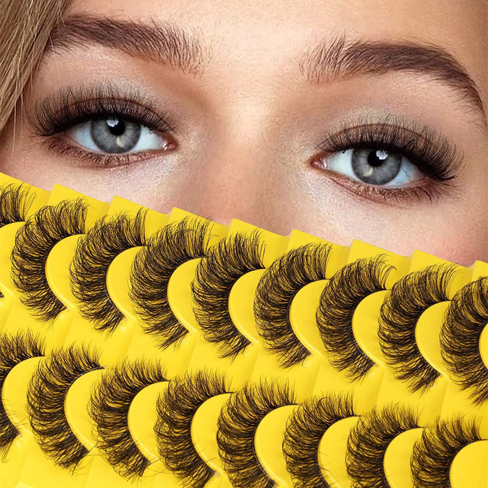 10 Pairs 6D Mink Lashes Fluffy Soft Wispy Natural Cross Eyelashes