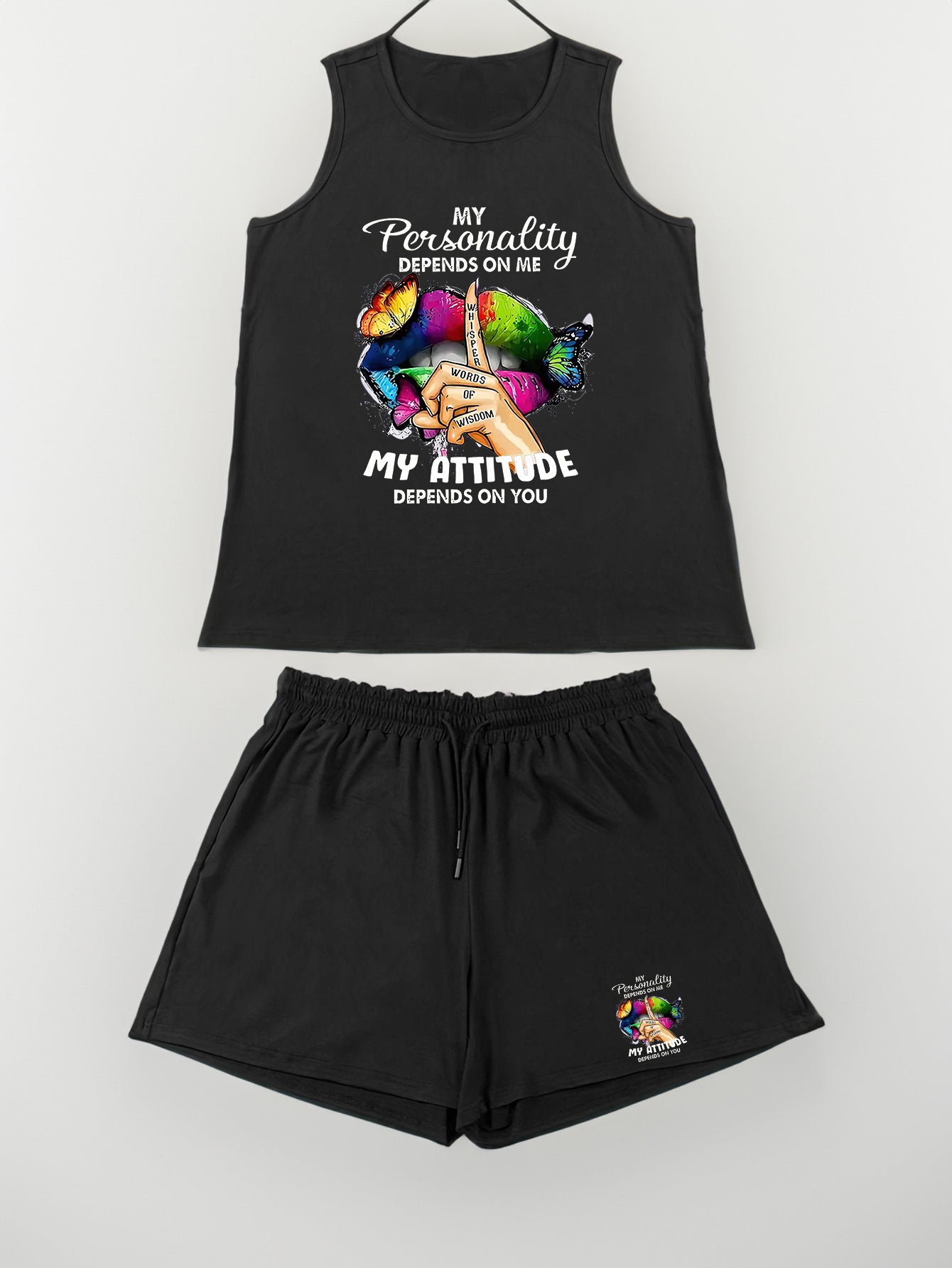 Cartoon Print Tank Top & Shorts Pajama Set Women's Casual Loungewear