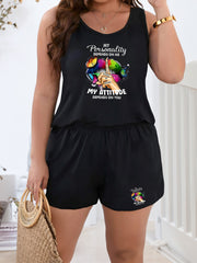 Cartoon Print Tank Top & Shorts Pajama Set Women's Casual Loungewear