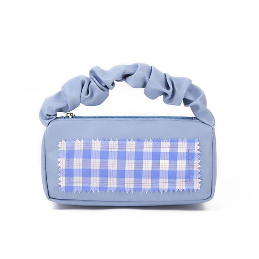 Plaid Pattern Satchel Bag Ruched Handle Square Handbag