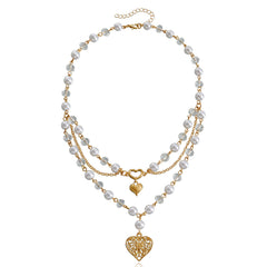 Girl's Heart Pendant Faux Pearl Necklace for Holidays