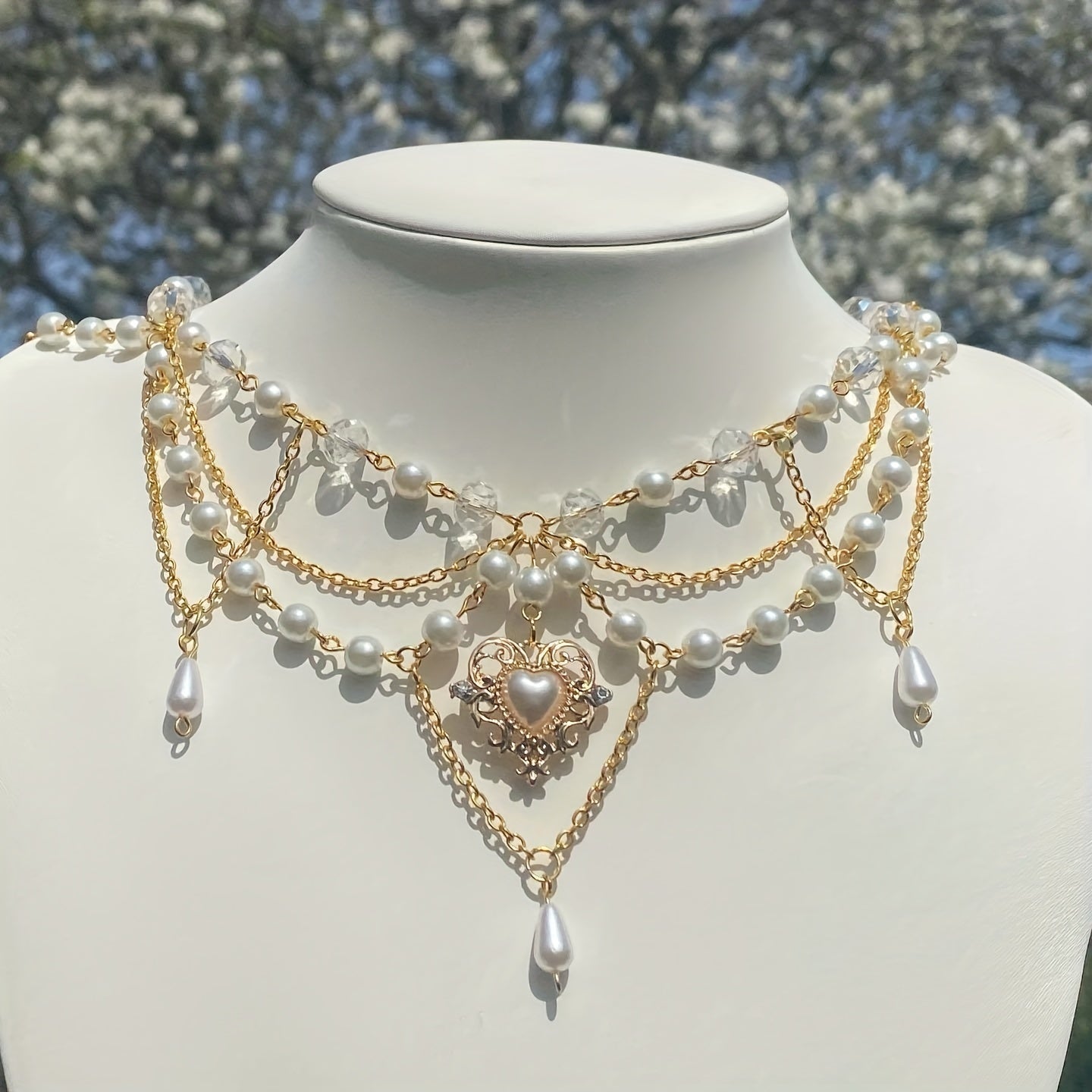Girl's Heart Pendant Faux Pearl Necklace for Holidays