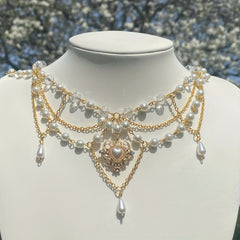 Girl's Heart Pendant Faux Pearl Necklace for Holidays