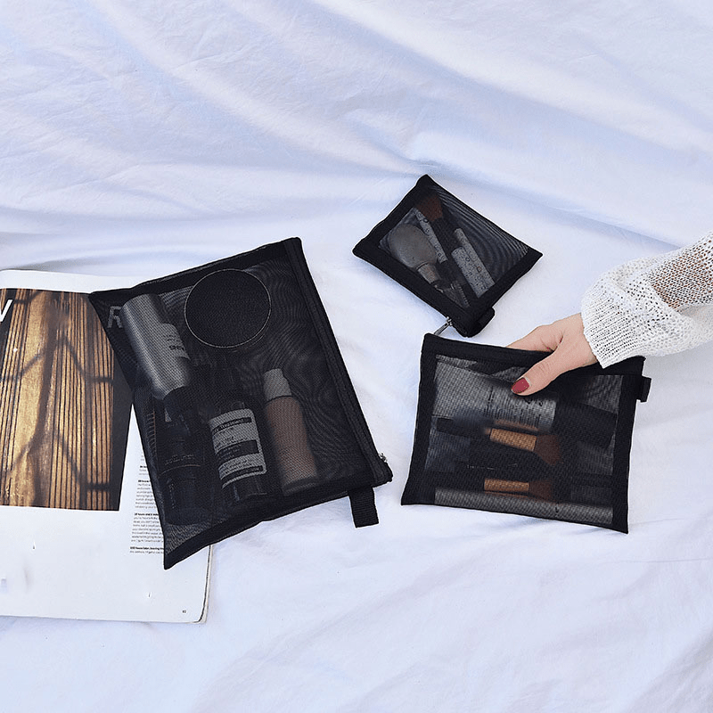 Transparent Mesh Makeup Case Organizer for Travel and Cosmetic Storage