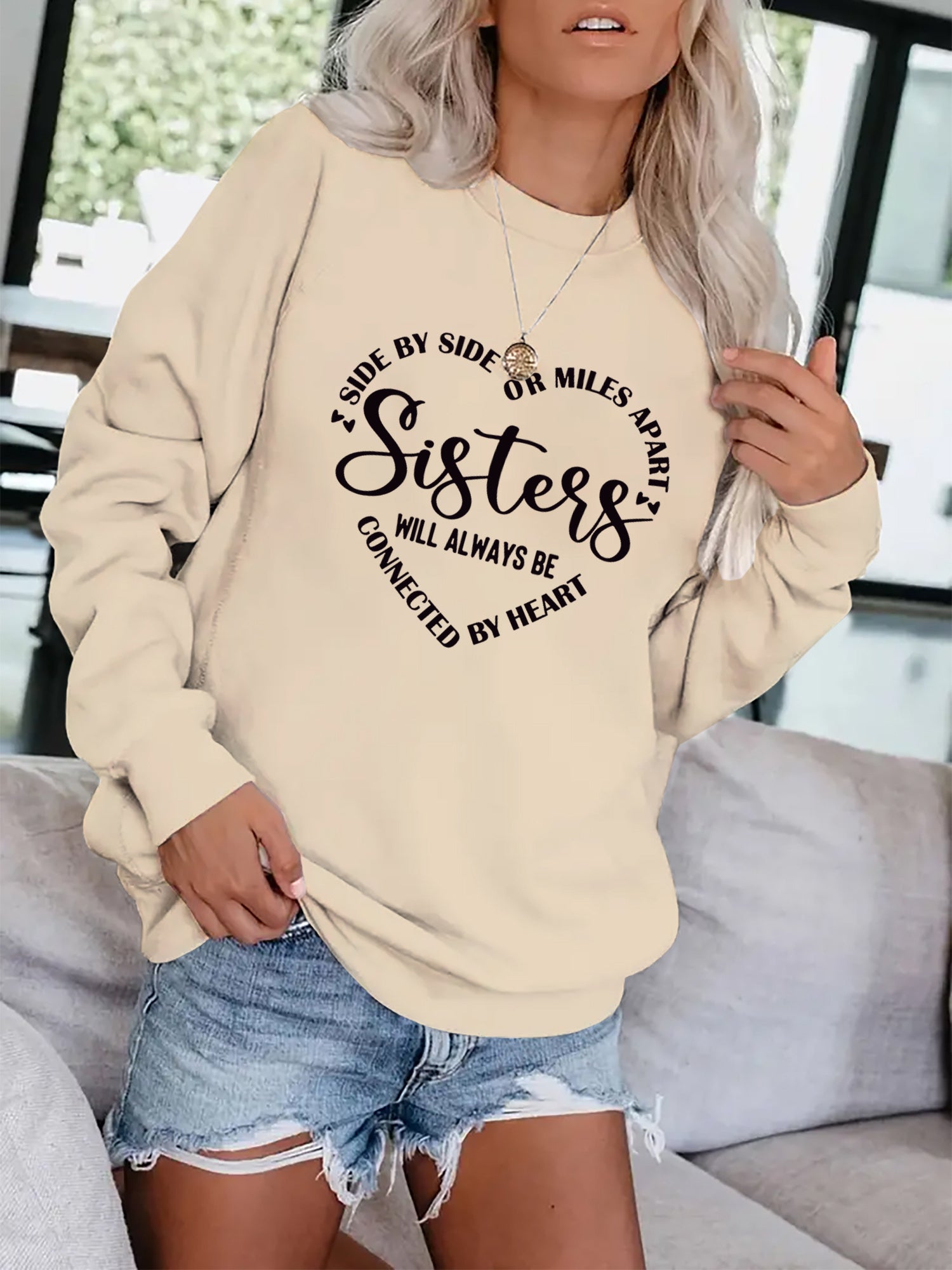 Warming Letter Print Pullover Sweatshirt Casual Loose Drop Shoulder Comfy