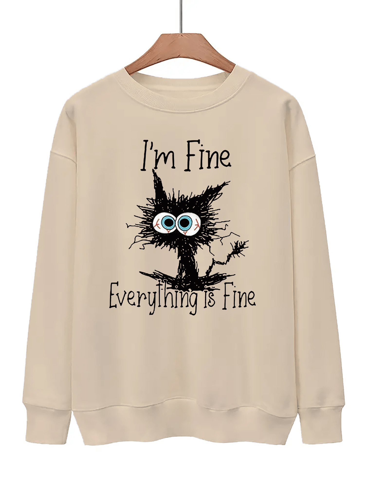 Tired Cat Print Pullover Sweatshirt for Women
