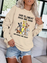 Dogs Print Pullover Sweatshirt Casual Comfy Drop Shoulder Sweatshirt
