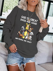 Dogs Print Pullover Sweatshirt Casual Comfy Drop Shoulder Sweatshirt