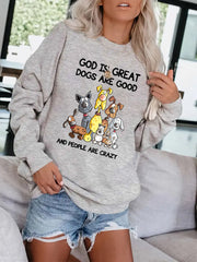 Dogs Print Pullover Sweatshirt Casual Comfy Drop Shoulder Sweatshirt