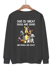 Dogs Print Pullover Sweatshirt Casual Comfy Drop Shoulder Sweatshirt
