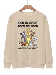 Dogs Print Pullover Sweatshirt Casual Comfy Drop Shoulder Sweatshirt