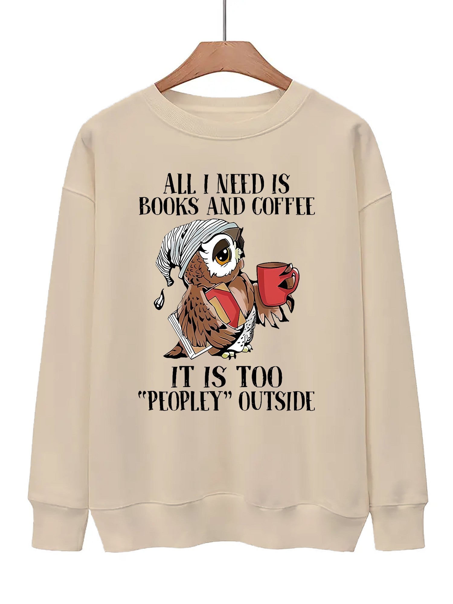Owl & Letter Print Pullover Sweatshirt for Women