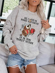 Owl & Letter Print Pullover Sweatshirt for Women