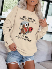 Owl & Letter Print Pullover Sweatshirt for Women