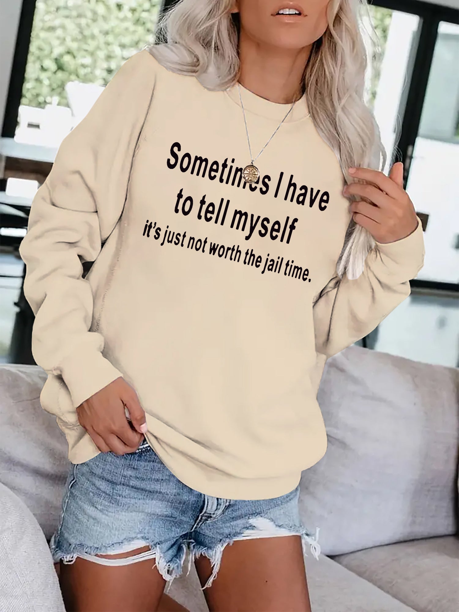 Comfy Slogan Print Sweatshirt for Women