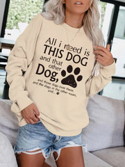 Dog Foot & Letter Print Pullover Sweatshirt for Women
