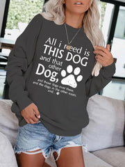 Dog Foot & Letter Print Pullover Sweatshirt for Women