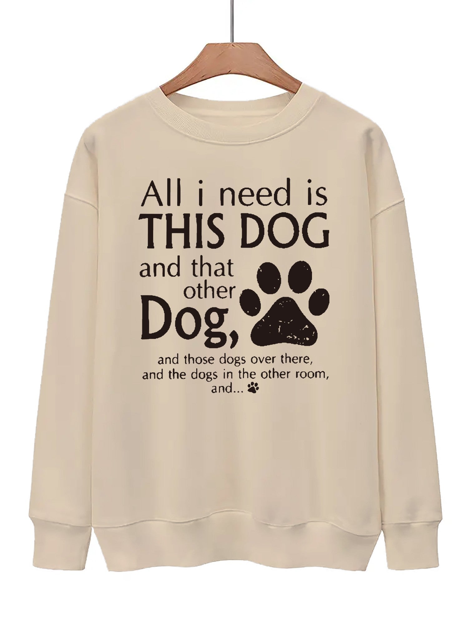 Dog Foot & Letter Print Pullover Sweatshirt for Women