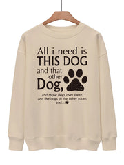 Dog Foot & Letter Print Pullover Sweatshirt for Women