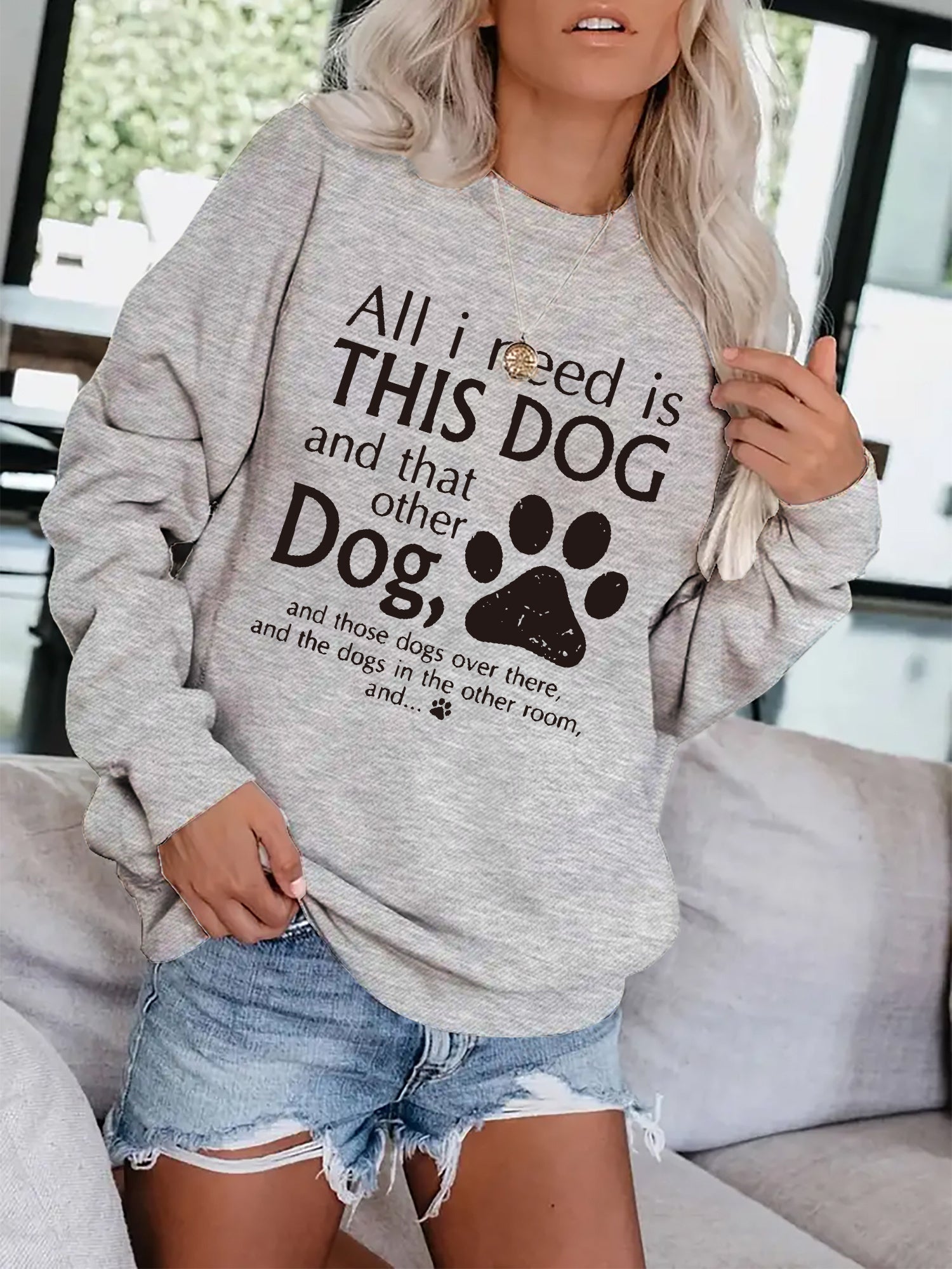 Dog Foot & Letter Print Pullover Sweatshirt for Women