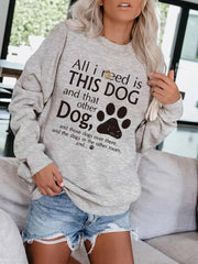 Dog Foot & Letter Print Pullover Sweatshirt for Women