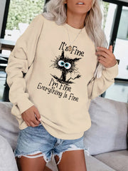 Crazy Cat Print Pullover Sweatshirt for Fall & Winter
