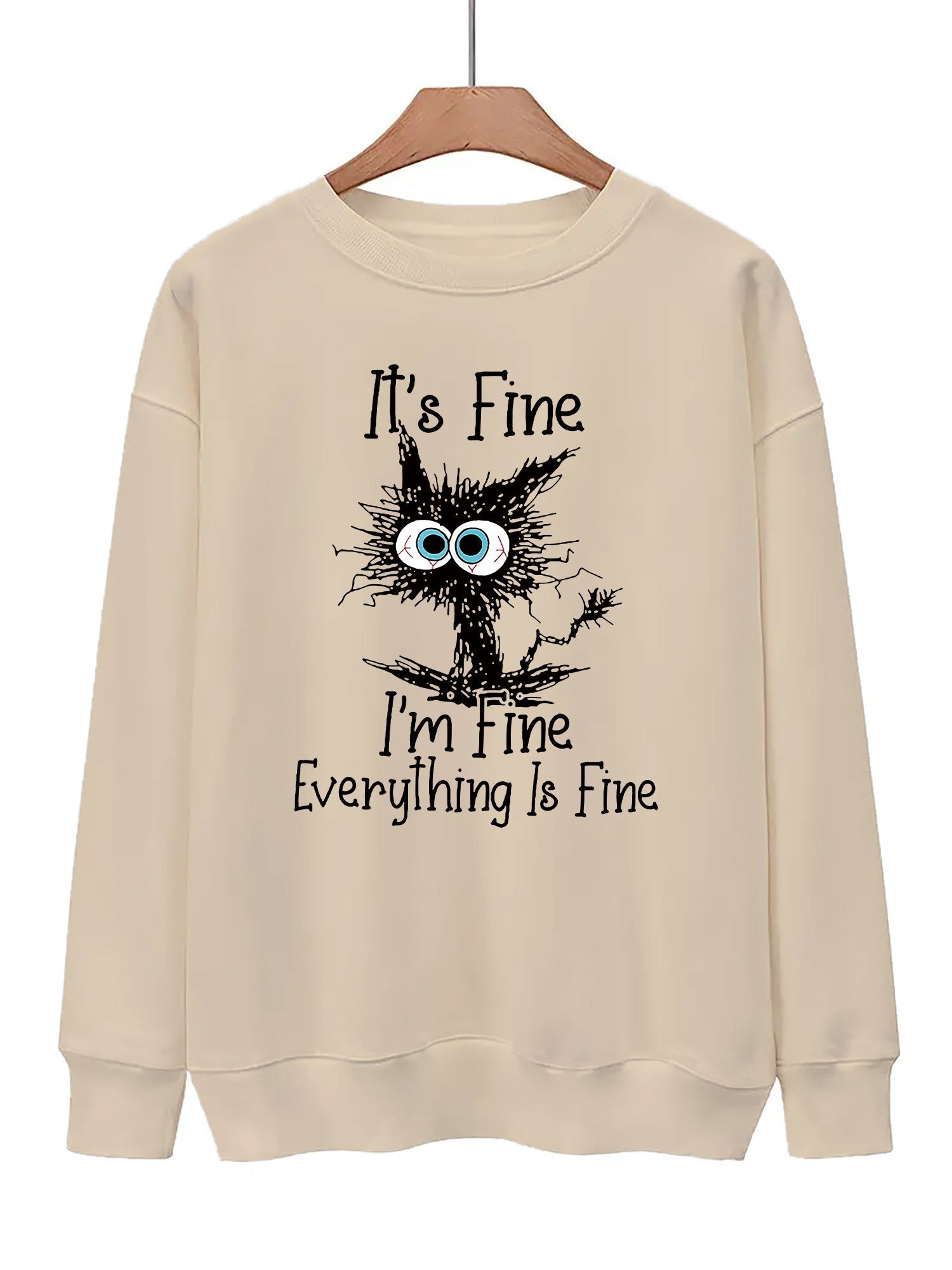Crazy Cat Print Pullover Sweatshirt for Fall & Winter