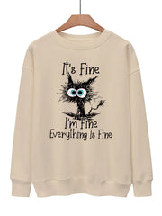 Crazy Cat Print Pullover Sweatshirt for Fall & Winter