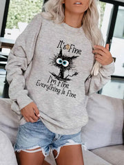 Crazy Cat Print Pullover Sweatshirt for Fall & Winter