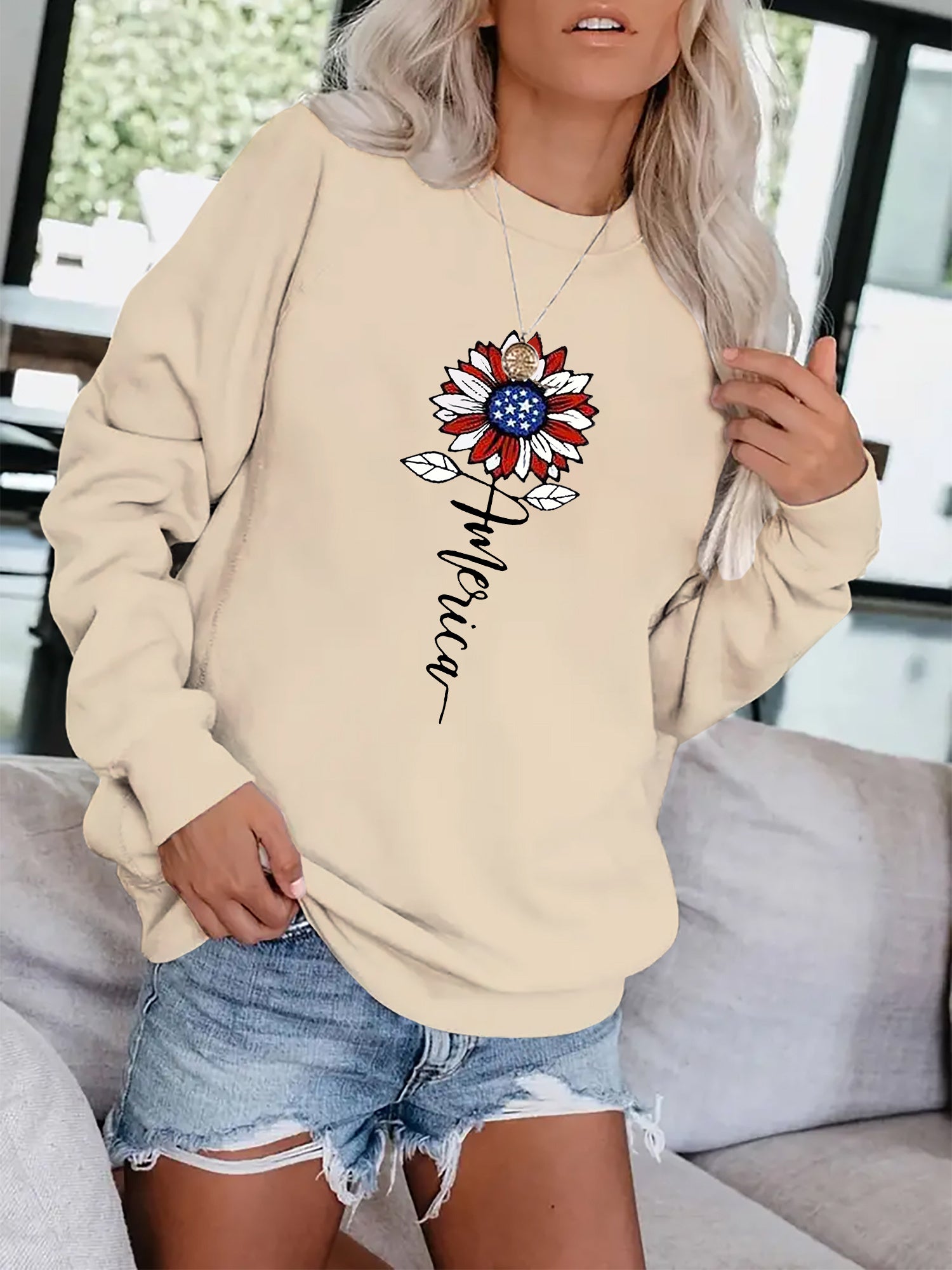 Sunflower Print Sweatshirt for Women Fall & Winter