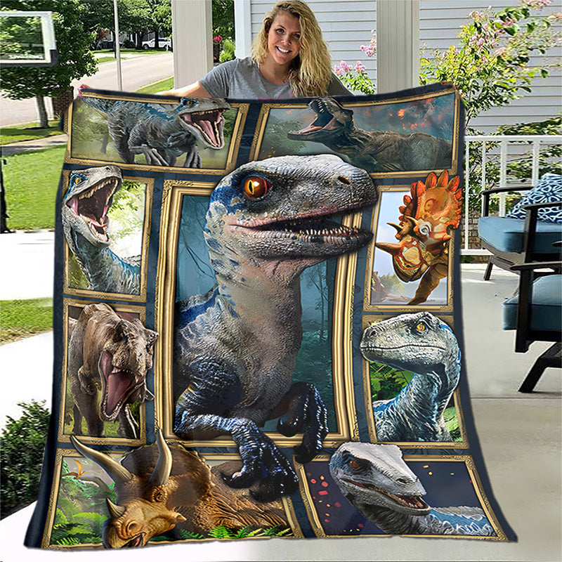 Dinosaur Print Flannel Blanket Soft Throw Blanket for Travel Sofa Bed