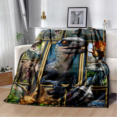 Dinosaur Print Flannel Blanket Soft Throw Blanket for Travel Sofa Bed