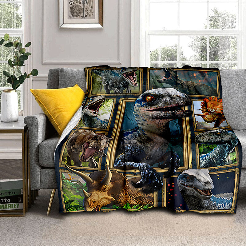 Dinosaur Print Flannel Blanket Soft Throw Blanket for Travel Sofa Bed