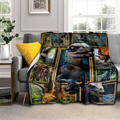Dinosaur Print Flannel Blanket Soft Throw Blanket for Travel Sofa Bed