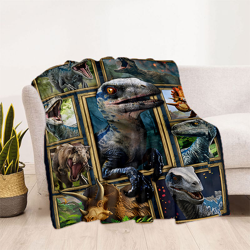 Dinosaur Print Flannel Blanket Soft Throw Blanket for Travel Sofa Bed