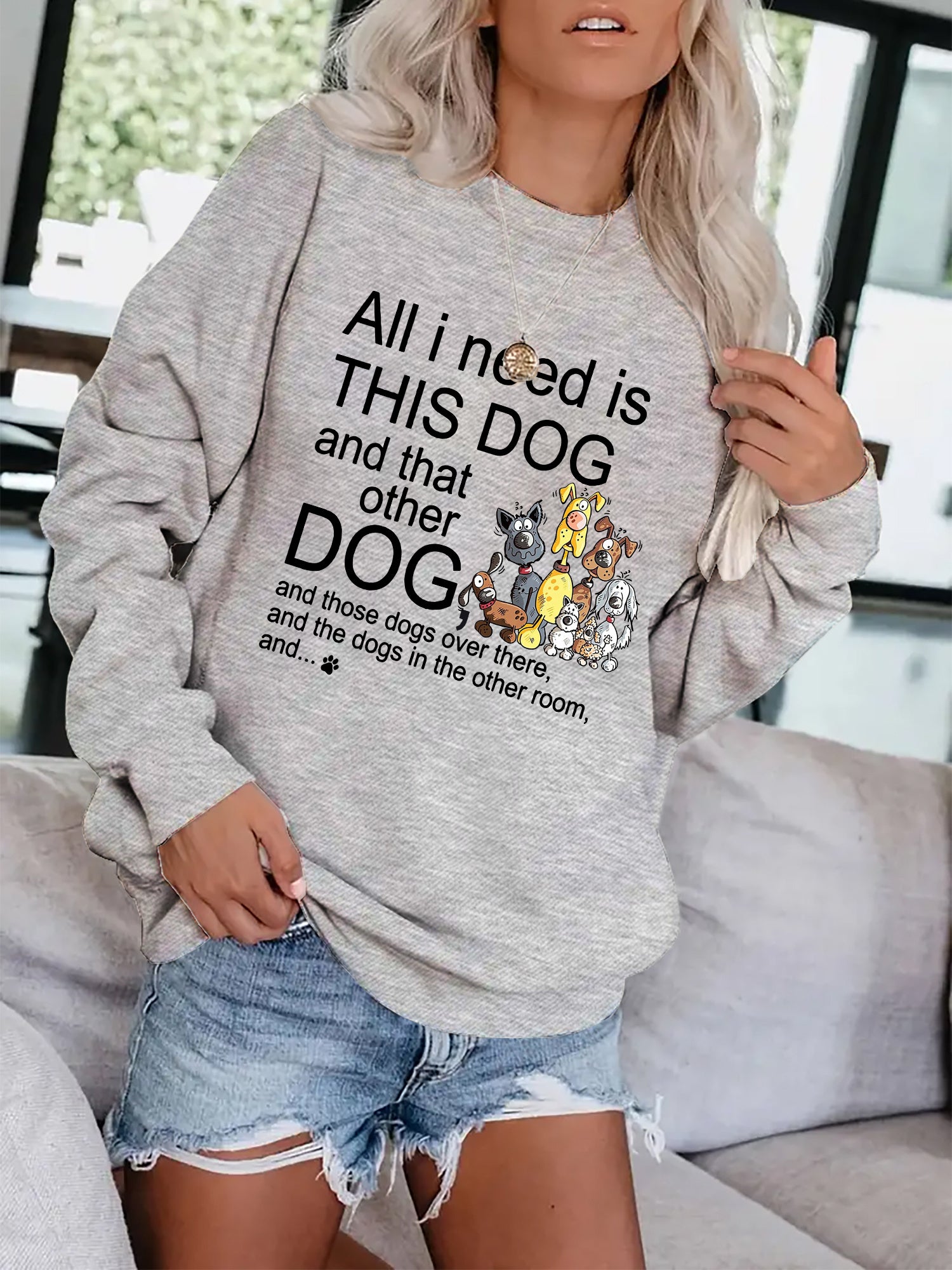 Dog & Letter Print Sweatshirt Casual Loose Crew Neck Sweatshirt
