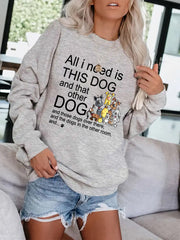 Dog & Letter Print Sweatshirt Casual Loose Crew Neck Sweatshirt
