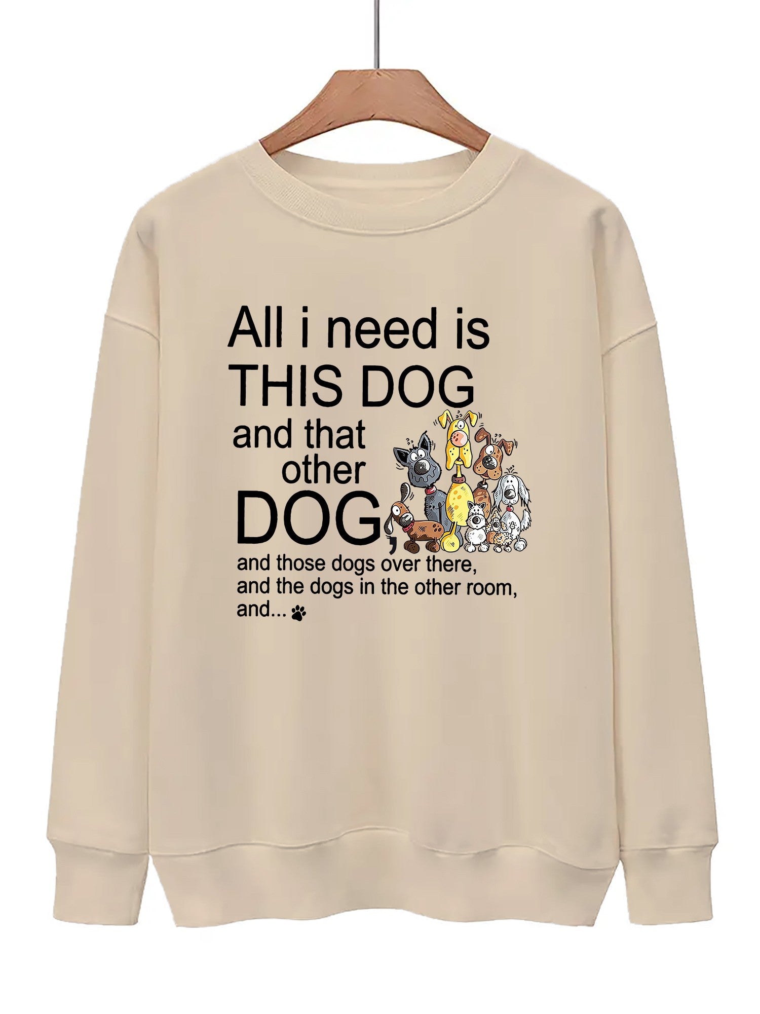 Dog & Letter Print Sweatshirt Casual Loose Crew Neck Sweatshirt