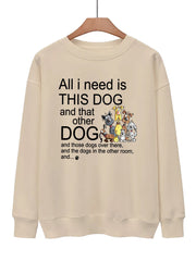 Dog & Letter Print Sweatshirt Casual Loose Crew Neck Sweatshirt