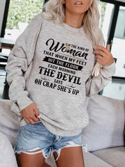 Letter Print Crew Neck Sweatshirt for Women