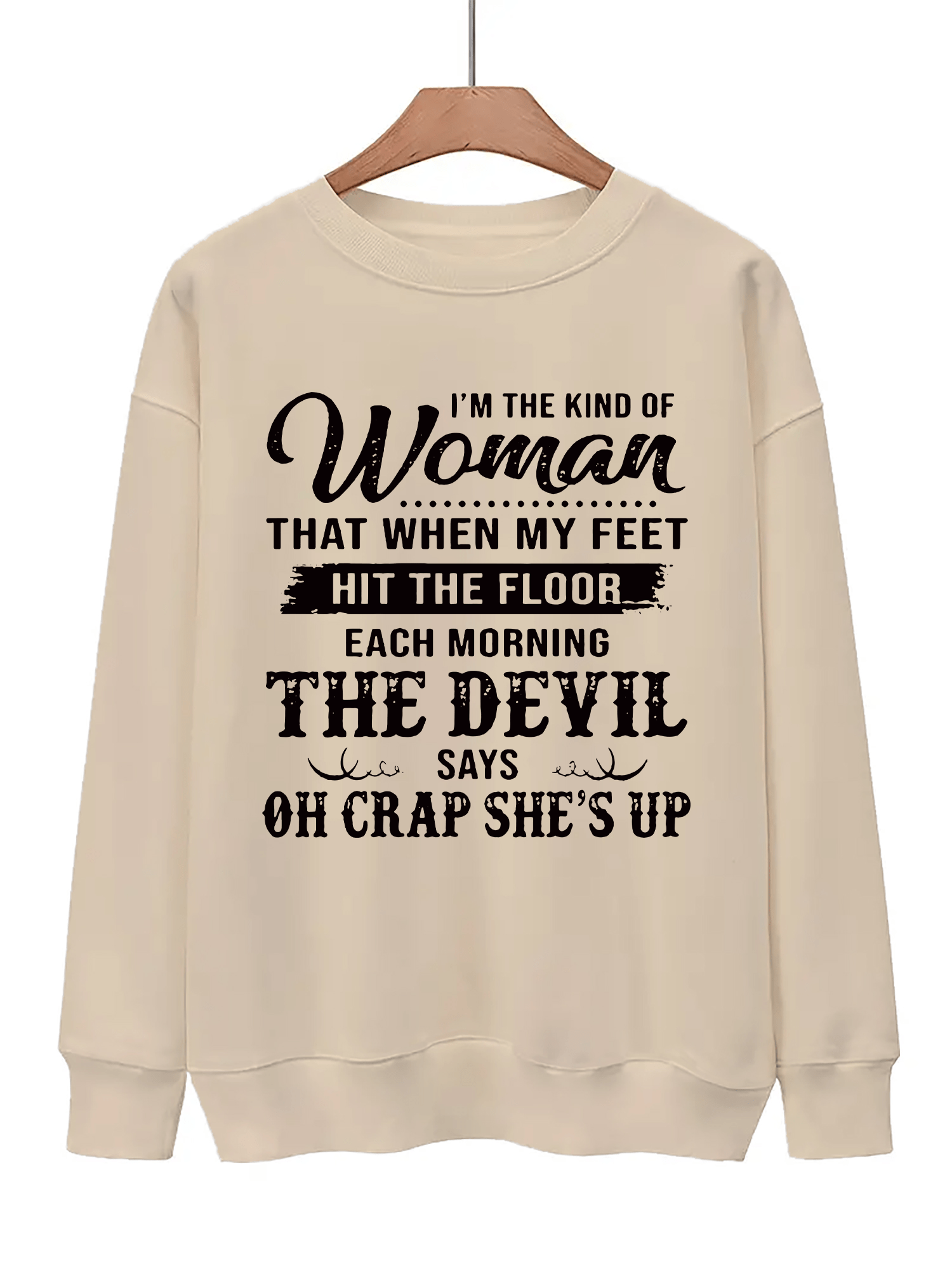 Letter Print Crew Neck Sweatshirt for Women