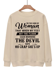 Letter Print Crew Neck Sweatshirt for Women