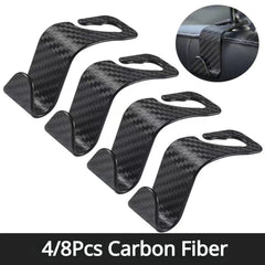 8PCS Car Seat Headrest Hook Carbon Fibre Auto Organizer Hanger
