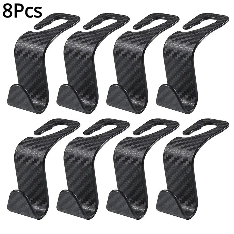 8PCS Car Seat Headrest Hook Carbon Fibre Auto Organizer Hanger