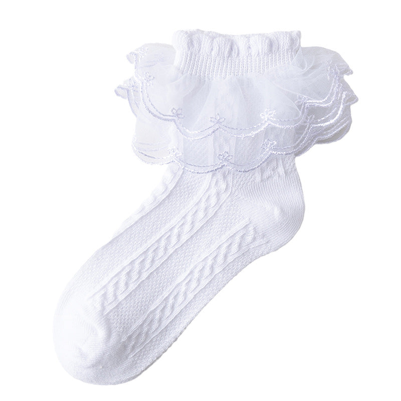 Girls Lace Ruffled Princess Socks - Soft Breathable Comfy