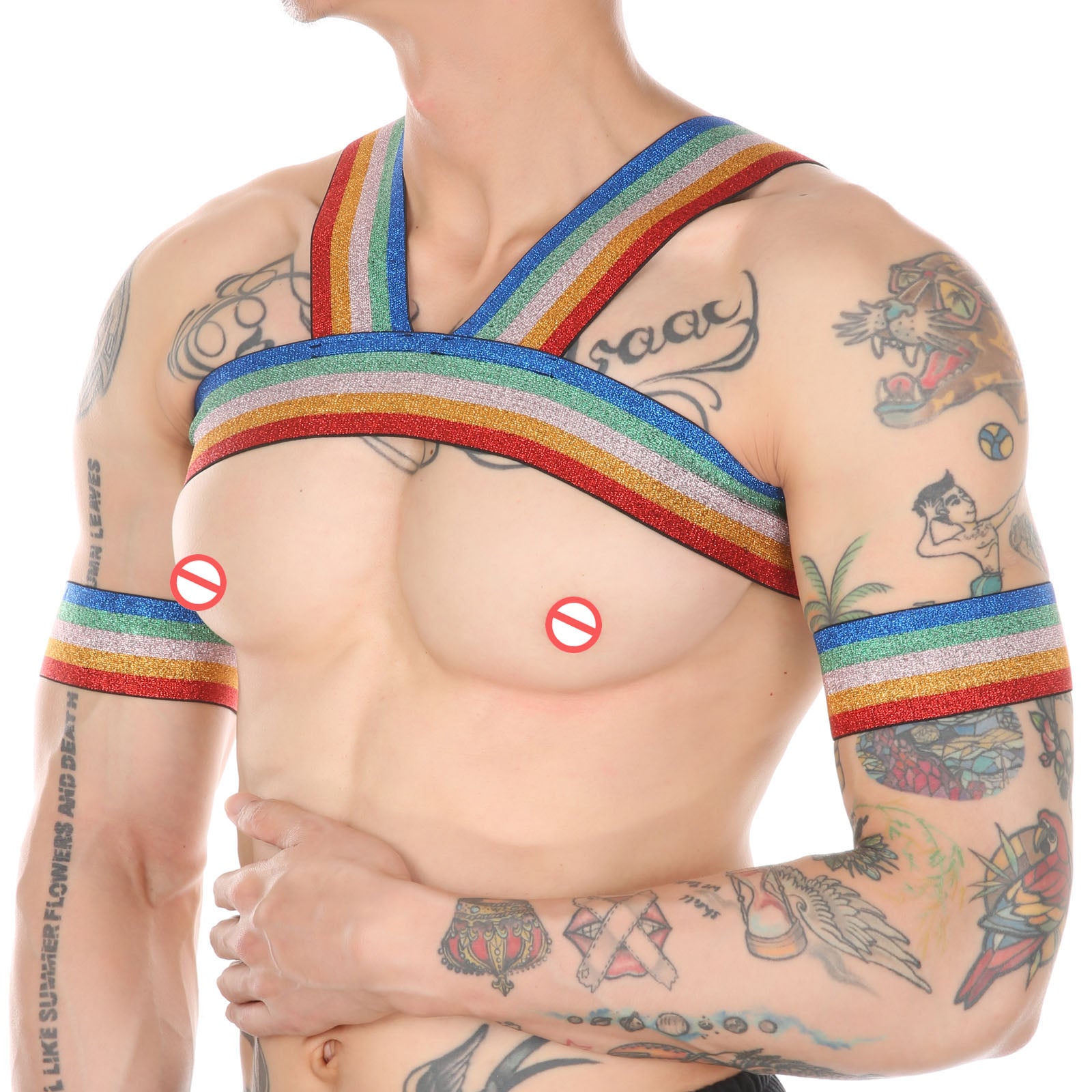 Men's Rainbow Glitter Body Chest Strap for Nightclub Dancing