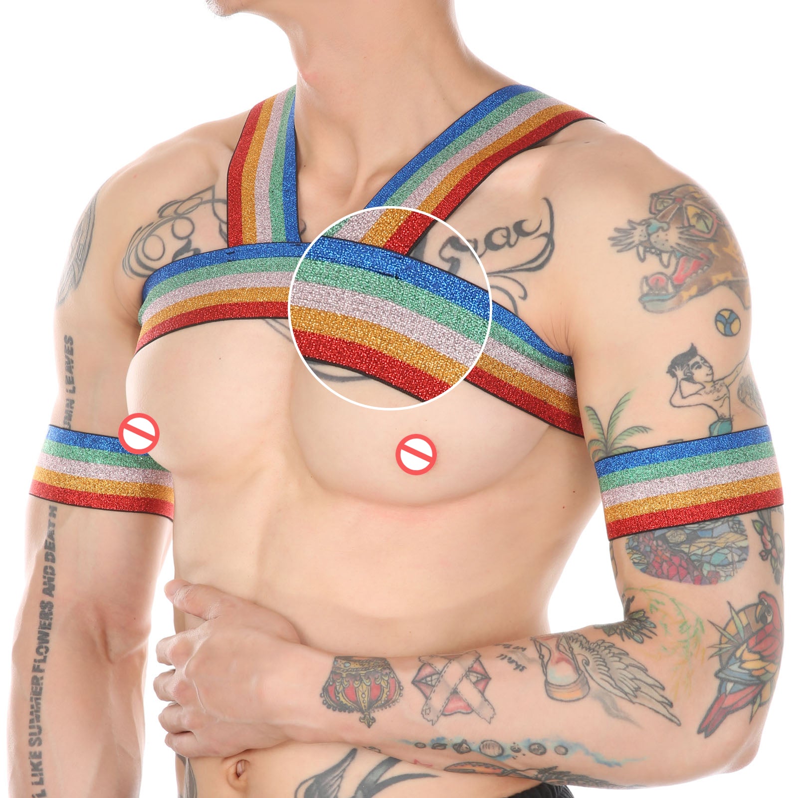 Men's Rainbow Glitter Body Chest Strap for Nightclub Dancing