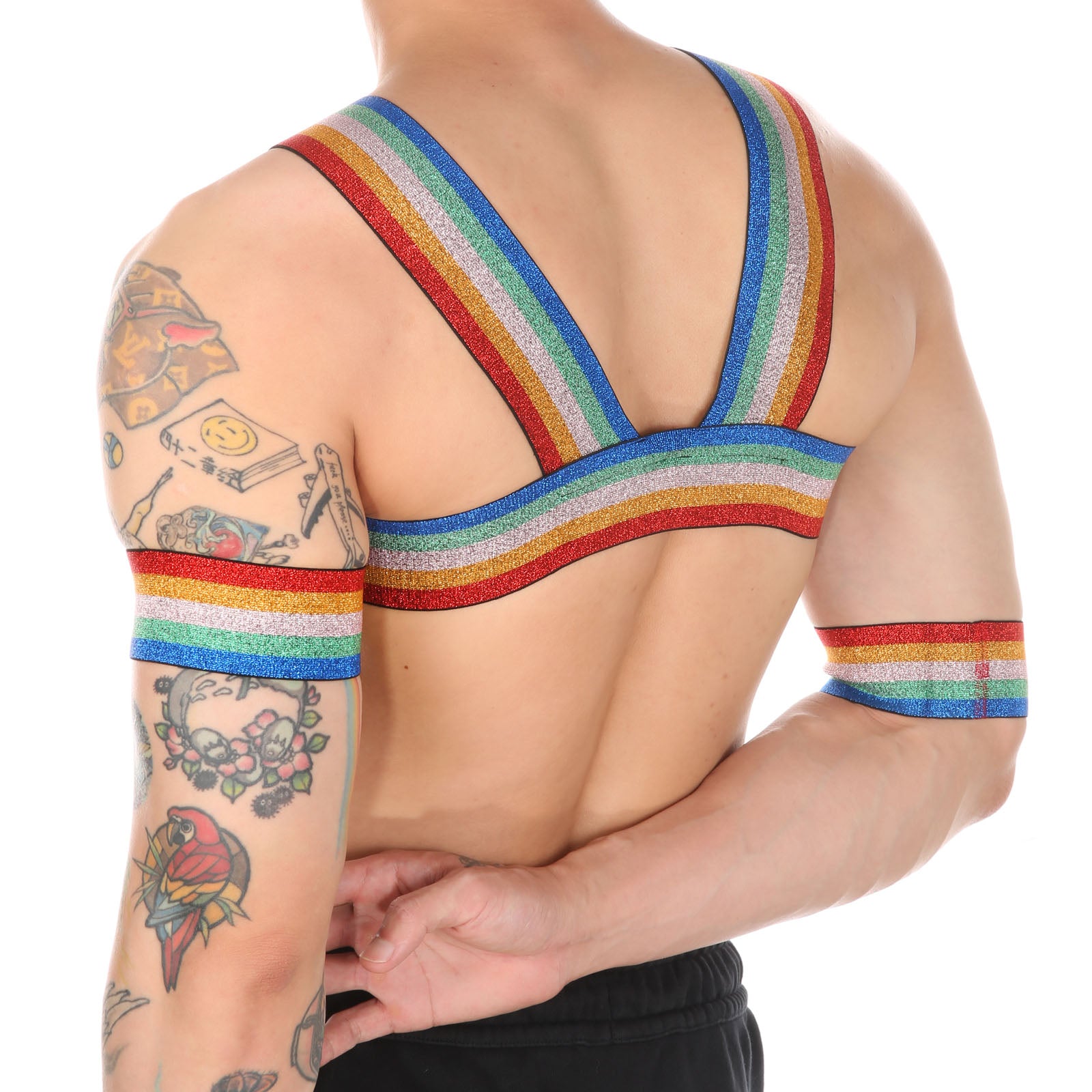 Men's Rainbow Glitter Body Chest Strap for Nightclub Dancing