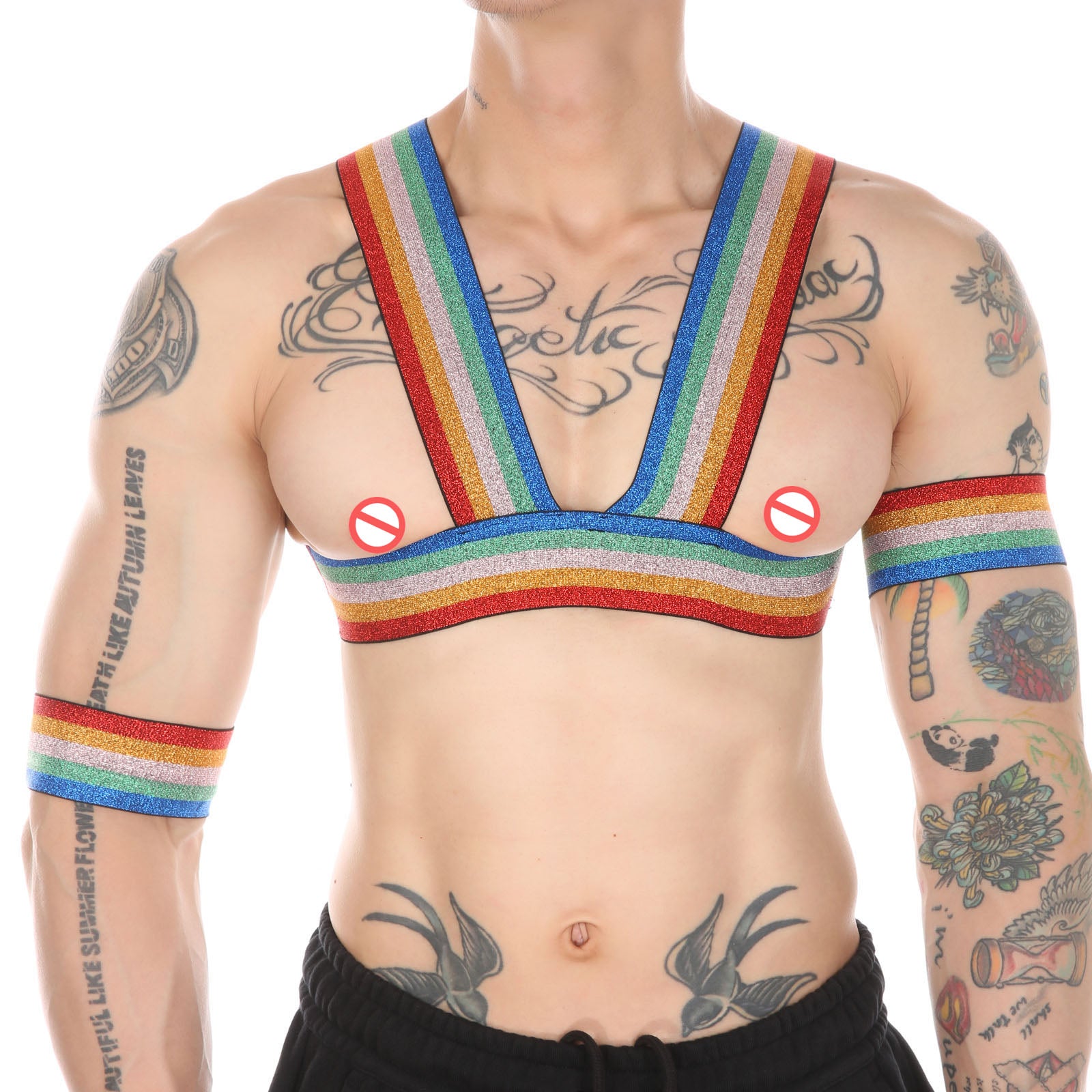 Men's Rainbow Glitter Body Chest Strap for Nightclub Dancing